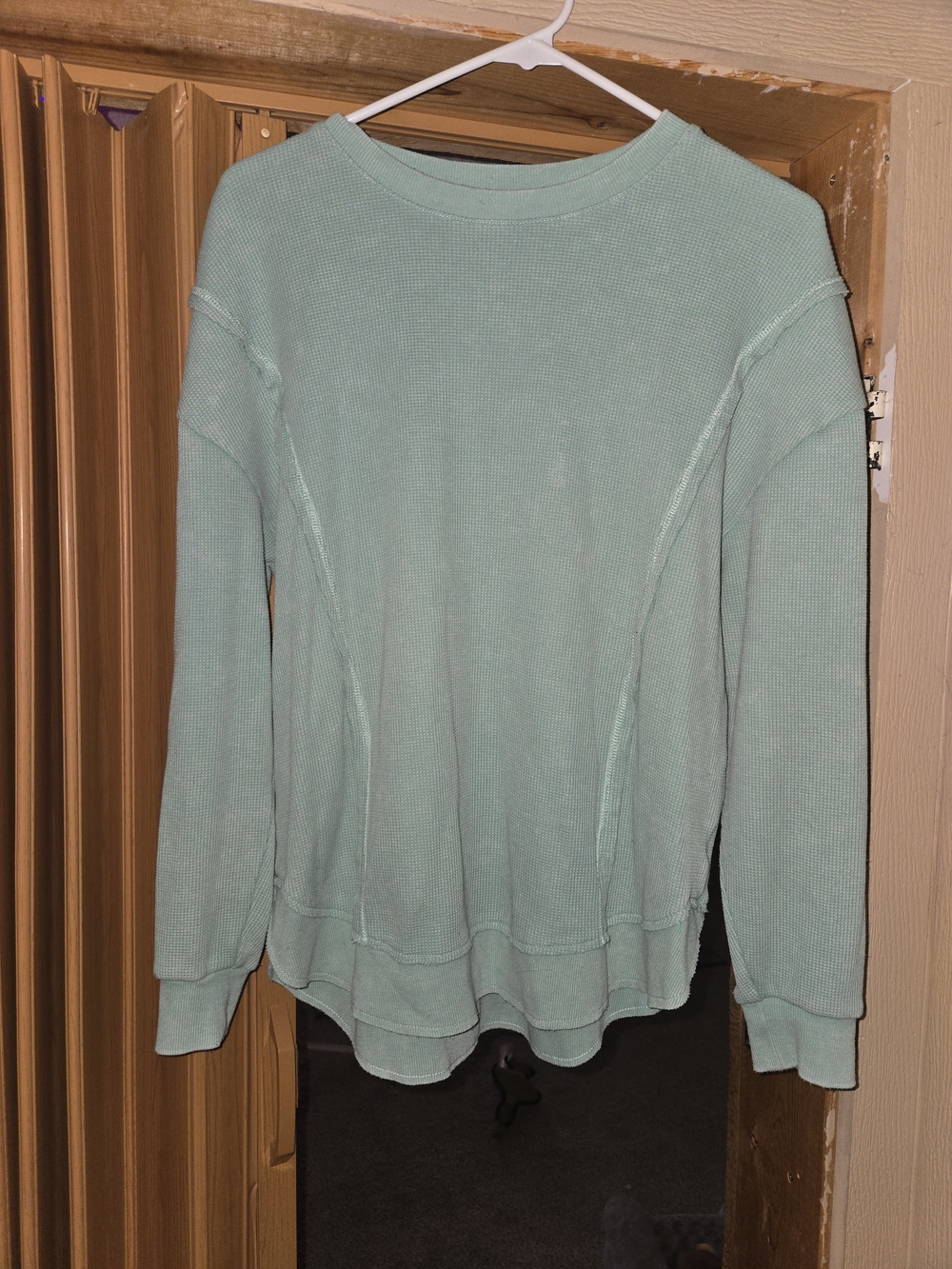 Light Mint Green Waffle Knit Long Sleeve Top